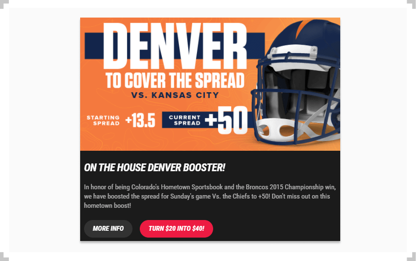 Screenshot of Denver promotion on PointsBet Colorado website